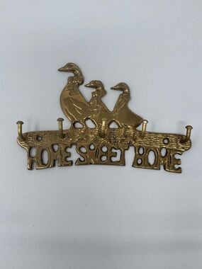 Vintage Wall Mount Duck Key Holder - Brass Bird Key Rack - Home Sweet Home
